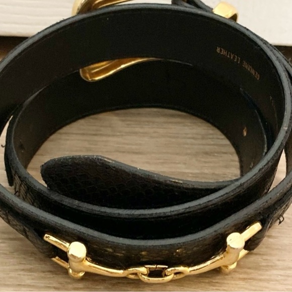 ESCADA Women’s Gold Tone Hardware Horse Bit Black Snake Skin Belt Size Large main image 16